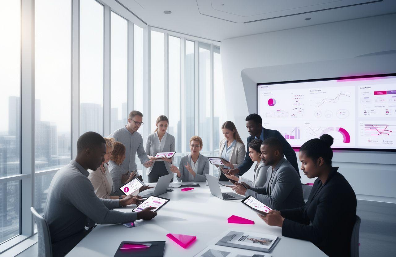 Modern enterprise workers collaborating in a high-tech office environment