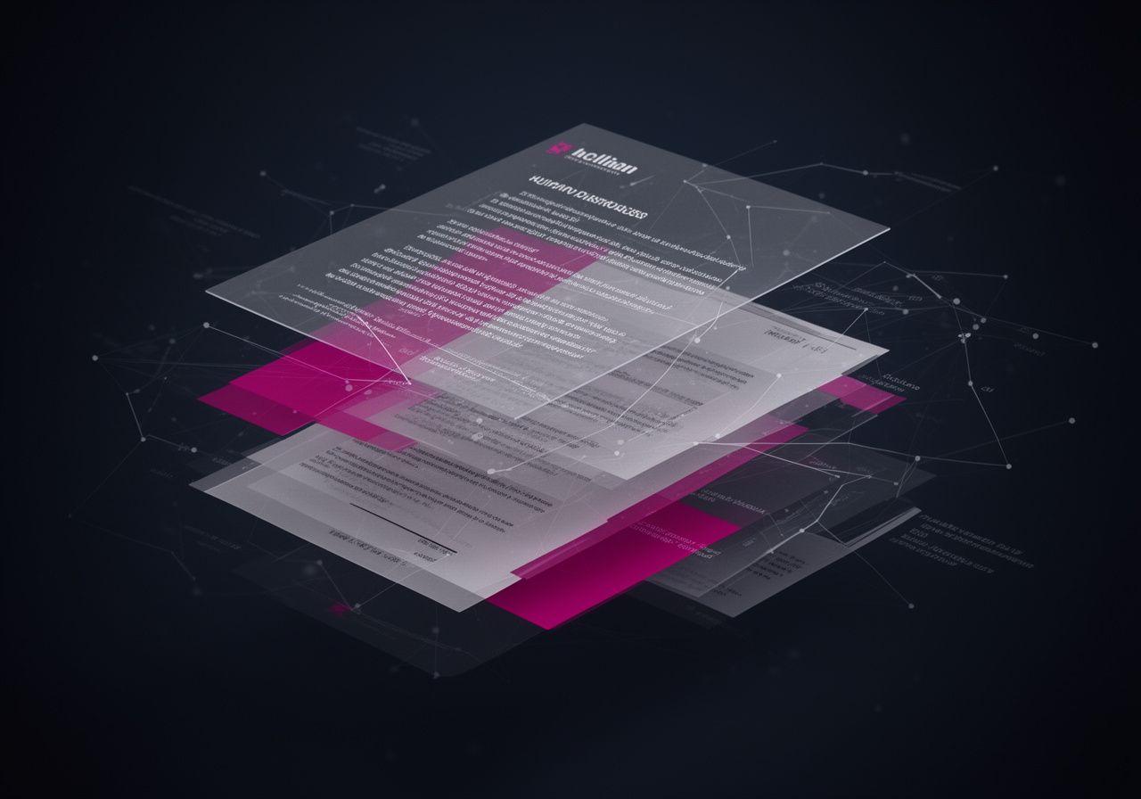 Abstract legal and technology concept with layers of digital documents